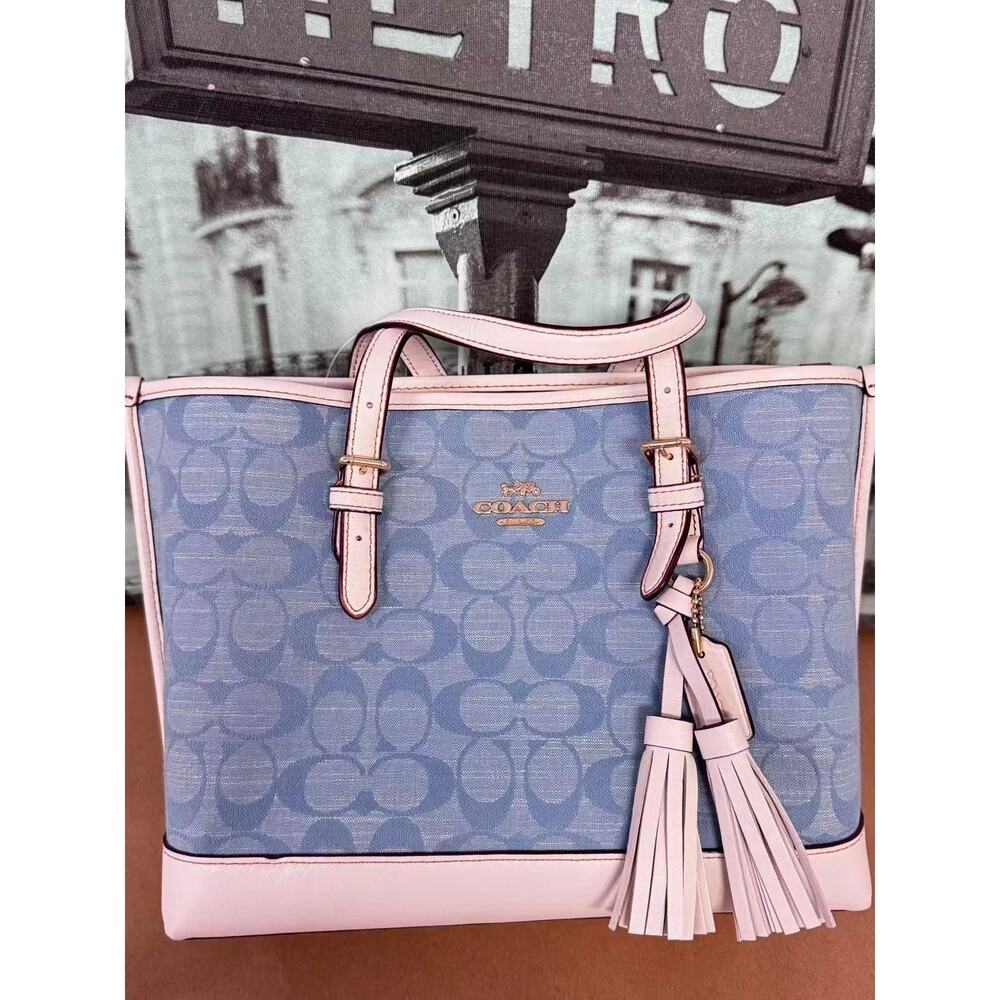 Coach CA142 Mollie C In Signature Chambray Leather Light Denim/Chalk